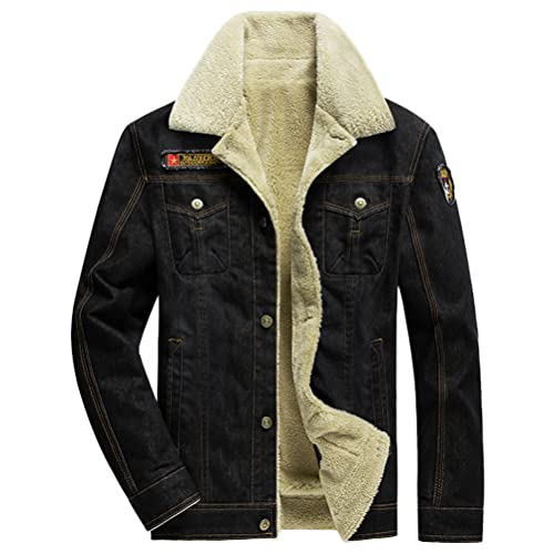seiveini Jeansjacke Herren Gefüttert Warm Fleece Jacke Teddyfutter Jeansmantel Herren Bomberjacke Fleece Gefüttert Winterjacke Dick Retro Herrenjacke Winter Warme A Schwarz L von seiveini