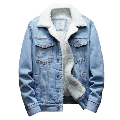 seiveini Jeansjacke Herren Vintage Parka Mantel Denim mit Taschen Übergangsjacke Große Größe Knopfverschluss Jacke Jeans Militär Cargo Jacke Teddyfleece Gefüttert B Hellblau 4XL von seiveini