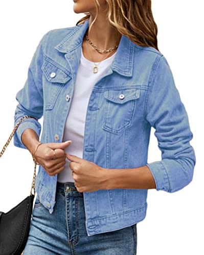 seiveini Jeansjacken Damen Herbst und Winter Übergangsjacke Leichte Dünner Denim Jacket Casual Jacken Kurz Loose Streetwear B Blau XXL von seiveini