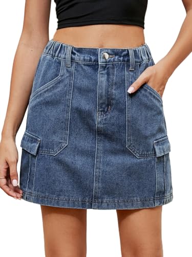seiveini Jeansrock Damen Kurz Rock Y2K Vintage Minirock Denim Skirts Kurzer Sommerrock Cargo Röcke Bleistiftrock Freizeitrock C Blau XL von seiveini
