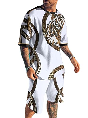 seiveini Jogginganzug Herren 3D Gedruckter 2 Teiliges Sommer Sportanzug Kurzarm Outfit Sport Set Pullover Freizeit Tops T-shirt + Kurze Hose Trainingsanzüge Kurze Freizeitanzug G Weiß S seiveini Jogginganzug Herren 3D Gedruckter 2 Teiliges Sommer Sportanzug Kurzarm Outfit Sport Set Pullover Freizeit Tops T-shirt + Kurze Hose Trainingsanzüge Kurze Freizeitanzug G Weiß S von seiveini