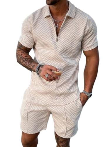 seiveini Jogginganzug Herren Kurz Poloshirts + Shorts Sportanzug Kurzarm Zweiteiler Sport Outfit Hausanzug A Khaki S von seiveini