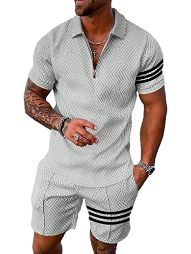 seiveini Jogginganzug Herren Kurz Poloshirts + Shorts Sportanzug Kurzarm Zweiteiler Sport Outfit Hausanzug D14 S von seiveini