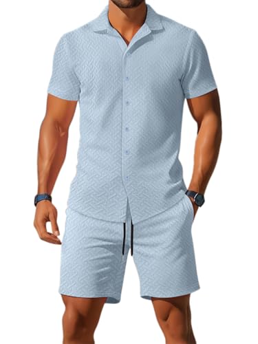 seiveini Jogginganzug Herren Kurzarm Polohemd Shorts Set Sommer Outfits Männer Polo Set Freizeitanzüge A Hellblau XXL von seiveini