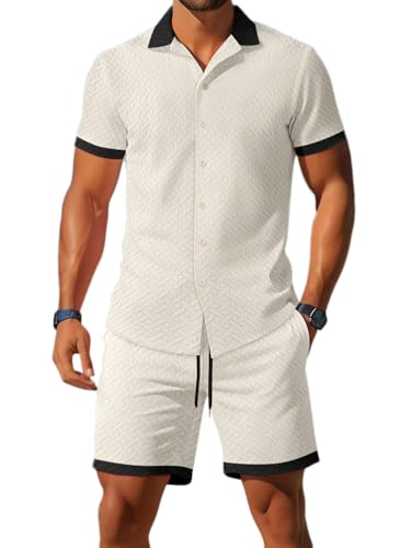 seiveini Jogginganzug Herren Kurzarm Polohemd Shorts Set Sommer Outfits Männer Polo Set Freizeitanzüge B Beige L von seiveini