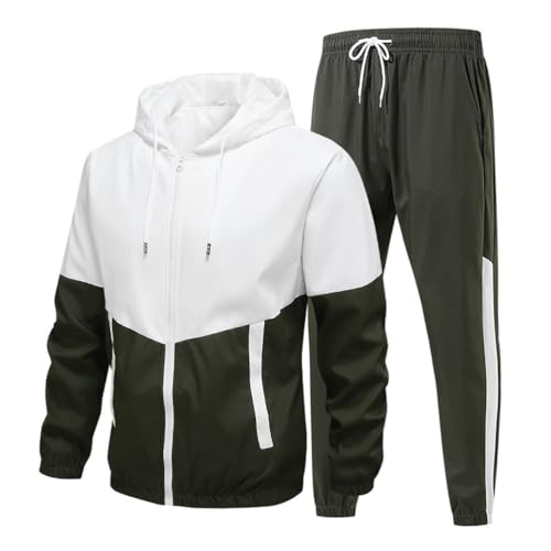 seiveini Jogginganzug Herren Langarm Kapuzenjacke und Sporthosen Tracksuit Herbst Frühling 2 Teiliges Activewear Hausanzug Männer Streetwear A Armeegrün XL von seiveini