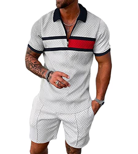 seiveini Jogginganzug Herren Sportanzug 2 Teiliges Outfit Trainingsanzug T-Shirt + Shorts Fitnessanzug Sommer Polo Kurzarm und Kurze Hose Sport Set für Workout Gym Running Casual D19 XL von seiveini