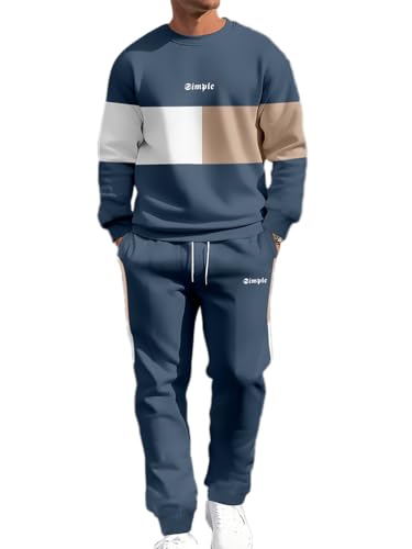 seiveini Jogginganzug Herren Sportanzug Workout Gym Running Pyjama Anzug Colorblock Trainingsanzüge 2 Teiliges Activewear Männer Set A Blau S von seiveini