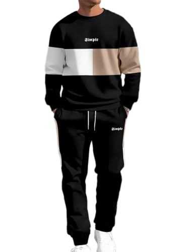seiveini Jogginganzug Herren Sportanzug Workout Gym Running Pyjama Anzug Colorblock Trainingsanzüge 2 Teiliges Activewear Männer Set A Schwarz S von seiveini