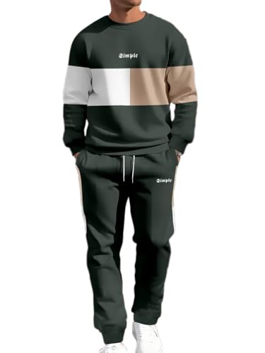 seiveini Trainingsanzug Herren Langarm Jogginganzug Sweatshirt mit Sporthosen Freizeitanzug Lang Tracksuit Herbst Frühling Zweiteiler Sport Outfit A Armeegrün XL von seiveini