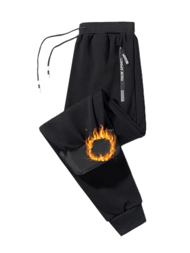 seiveini Jogginghose Herren Gefüttert Warm Trainingshose Fleece Gefütterte Jogger Hosen Thermo Lang Freizeithose Sweatpants Sporthose Winter mit Taschen mit Reißverschluss A6 Schwarz S von seiveini