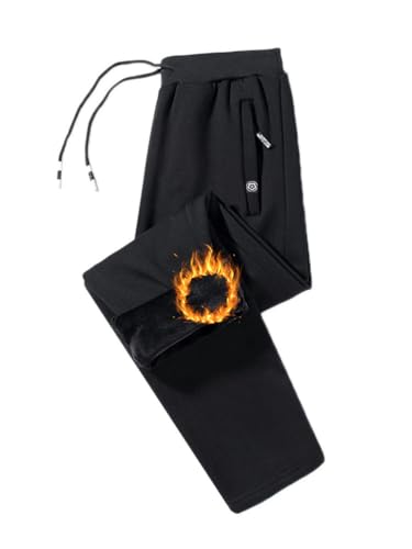 seiveini Jogginghose Herren Winter Fleece Gefüttert Warme Trainingshose Plüsch Gefüttert Jogger Hose Männer Sweatpants Winterhose Sporthose mit Tasche Reißverschluss Elastische Taille A1 Schwarz M von seiveini