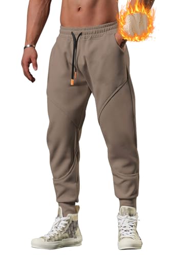 seiveini Jogginghose Herren Winter Warme Trainingshose Fleece Gefüttert Sporthose Männer mit Tasche Jogger Hose Elastische Taille Sweatpants Lässige Hosen Plüsch Gefüttert Winterhose A Khaki XXL von seiveini