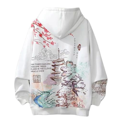seiveini Kapuzenpullover Herren Damen Techwear Vintage Japanischer Hoodie Hip Hop Anime Sweatshirt mit Kapuze Y2K Harajuku Streetwear Herbst Winter A Weiß Fleece L von seiveini