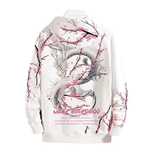 seiveini Kapuzenpullover Herren Techwear Chinesischer Stil Animes Hoodie Damen Sweatshirt Pullover mit Kapuze Unisex Übergroßes mit Tasche Sport Outwear Herbst Winter Tops E Weiß Fleece L von seiveini