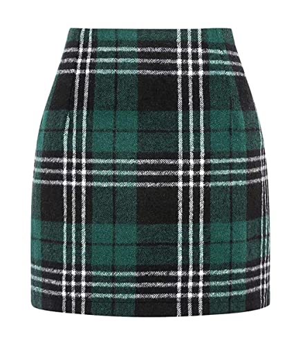 seiveini Kariert Rock Damen Röcke Büro Bleistiftrock Figurbetont Minirock A Linie Hohe Taille Plaid Rock mit Schlitz Winterrock Herbstrock Freizeitrock Arbeitsrock A Grün L von seiveini