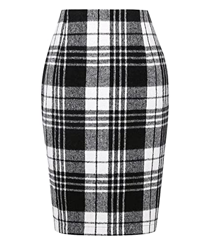 seiveini Kariert Röcke Damen Elegant Büro Rock Bleistift Figurbetont Minirock mit Plaid A-Linie Wickelrock Hohe Taille Herbst Winter Bodycon Rock Vintage A Schwarz L von seiveini