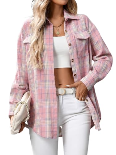 seiveini Karierte Bluse Damen Karo Hemd Langarm Flanellhemd Holzfäller Hemdbluse Oktoberfest Hemden A Rosa XL von seiveini