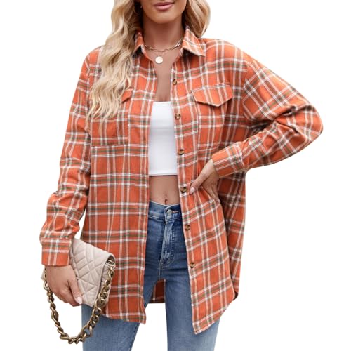 seiveini Kariertes Hemd Damen Karrierte Bluse Langarm Oversized Karo Hemden Button-down Hemdbluse Oktoberfest Holzfällerjacke Urban Style Freizeithemd Frauen Vintage C Orange XXL seiveini Kariertes Hemd Damen Karrierte Bluse Langarm Oversized Karo Hemden Button-down Hemdbluse Oktoberfest Holzfällerjacke Urban Style Freizeithemd Frauen Vintage C Orange XXL von seiveini