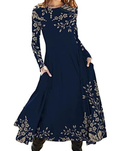 seiveini Kleid Damen Herbst Winter Langarm Boho Blumen MaxiKleid Freizeitkleid Chic Bohokleid Große Größen Casual Elegant Partykleid Loose Hemdkleid Frauenkleid G Blumen M von seiveini