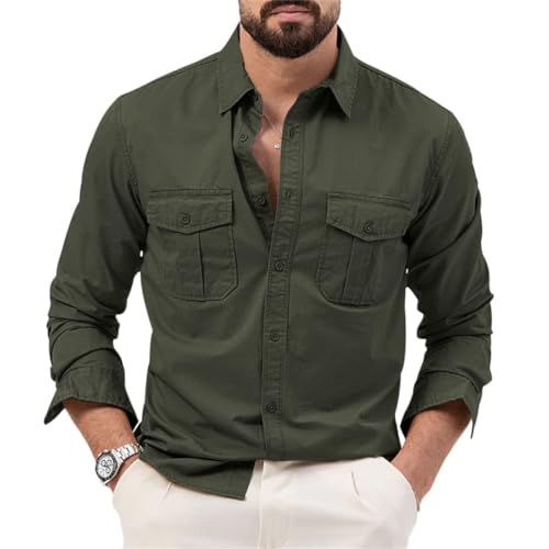 seiveini Langarmhemd Herren Outdoor Hemden Langarm Tactical Shirt Vintage Sportshirt Männer Wanderhemd Schnelltrocknen Trekkinghemd Herren Outdoorhemd Atmungsaktiv Casual A Armeegrün L von seiveini