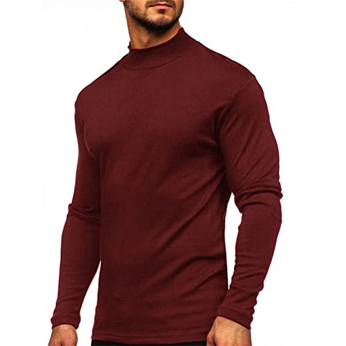 seiveini Langarmshirt Herren mit Rollkragen Herren Langarm Shirts Henley Shirt Regular Fit T Shirt Herren Unterhemd Langarm Oberteil Longsleeve Einfarbig A Weinrot L von seiveini
