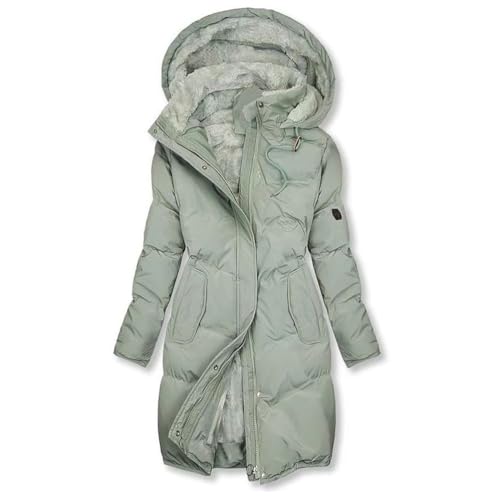 seiveini Wintermantel Damen Lang Winterjacke mit Kapuze Steppjacke Gefüttert Fleece Warme Winterparka Kunstfell Dicke Mantel Winddichte Fleecejacke F Hellgrün S von seiveini