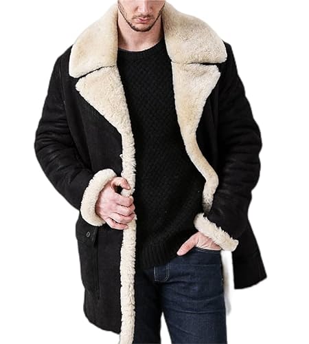 seiveini Mantel Herren Warm Gefüttert Leder Jacke Lang Winterparka Jacke für Herren Outdoorjacke Übergangsjacke Sherpa Gefütterte Lammmantel Warme Wintermantel A Schwarz 4XL von seiveini