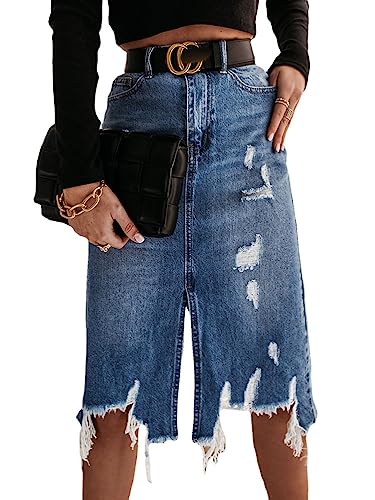 seiveini Minirock Damen Hohe Taille Denim Röcke Elegante Zerrissene Jeansröcke Damen Jeans Röcke Frauen Bleistiftrock Lässige Wickelrock Destroyed Jeansrock B L von seiveini