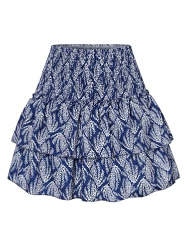 seiveini Blumenrock Damen Röcke Sommer Boho Rock mit Rüschen Kurz Plisseerock Hohe Taille Elastische Sommerrock A Linie Faltenrock Minirock B Marine S von seiveini