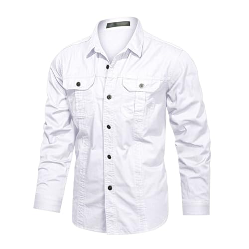seiveini Outdoor Hemd Herren Langarm Safari Hemden Button Down Jagdhemd mit Knöpfen Tactical Shirt Freizeithemd für Wandern Trekking Angeln A Weiß L von seiveini
