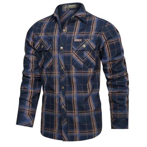seiveini Hemd Herren Outdoor Langarm Tactical Shirt Vintage Sportshirt Wanderhemd Langarmhemd Atmungsaktiv Outdoorhemd mit Brusttasche und Knopfleiste E Dunkelblau XL von seiveini