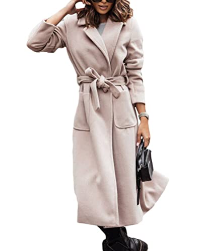 seiveini Outwear Jacke Damen Winter Zweireihig Mantel Lang Wolljacke Trenchcoat Mode Warm Frauenmantel BeiläUfige Business Blazermantel Elegant Outwear C Beige S von seiveini