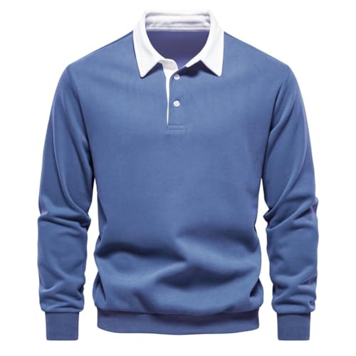 seiveini Poloshirt Herren Langarm Basic Casual Baumwolle Golf Tennis Poloshirts Revers mit Knopf Herren Kontrast Poloshirts Basic Langarm Polo Shirt Polohemd Arbeit Casual Tops A Hellblau L von seiveini