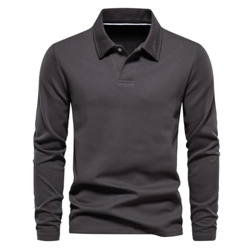 seiveini Poloshirt Herren Langarm Kontrast Langarmshirt Sweatshirt V-Ausschnitt Casual Tops Polo T-Shirts Herren Langarm Polohemd Pullover mit Polokragen B Dunkelgrau XL von seiveini