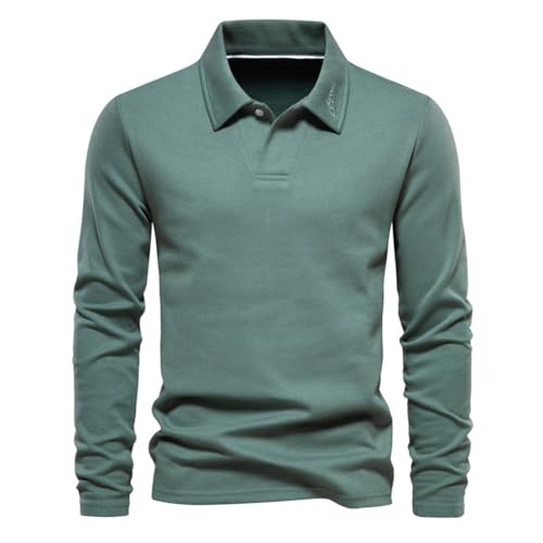 seiveini Poloshirt Herren Langarm Kontrast Langarmshirt Sweatshirt V-Ausschnitt Casual Tops Polo T-Shirts Herren Langarm Polohemd Pullover mit Polokragen B Grün L von seiveini