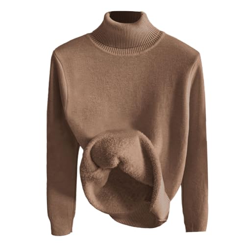 seiveini Pullover Damen Winter Rollkragenpullover Elegant Strickpullover Warm Winterpullover Gefütterte Fleece Damenpullover Langarm Sweater Tops A Braun M von seiveini