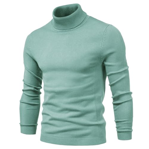 seiveini Pullover Herren Rollkragen Strickpullover Baumwolle Winter Warm Grobstrick Winterpullover Herren Rollkragenpullover Warmer Pulli Slim Fit Einfarbig Basic Sweater Men B Hellgrün XXL von seiveini