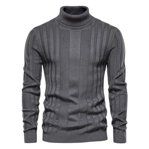 seiveini Pullover Herren Rollkragen Strickpullover Baumwolle Winter Warm Grobstrick Winterpullover Herren Rollkragenpullover Warmer Pulli Slim Fit Einfarbig Basic Sweater Men C Grau L von seiveini