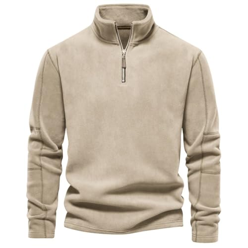 seiveini Pullover Herren Teddy Fleece Sweatshirt 1/4 Zip Fleece-Pullover mit Viertel-reißverschluss Fleecepullover Stehkragen Half Zip Herbst Winter A Aprikose L von seiveini