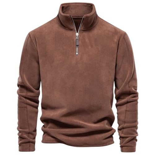 seiveini Pullover Herren Teddy Fleece Sweatshirt 1/4 Zip Fleece-Pullover mit Viertel-reißverschluss Fleecepullover Stehkragen Half Zip Herbst Winter A Braun M von seiveini