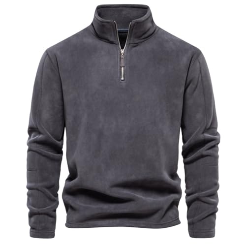 seiveini Pullover Herren Teddy Fleece Sweatshirt 1/4 Zip Fleece-Pullover mit Viertel-reißverschluss Fleecepullover Stehkragen Half Zip Herbst Winter A Dunkelgrau S von seiveini