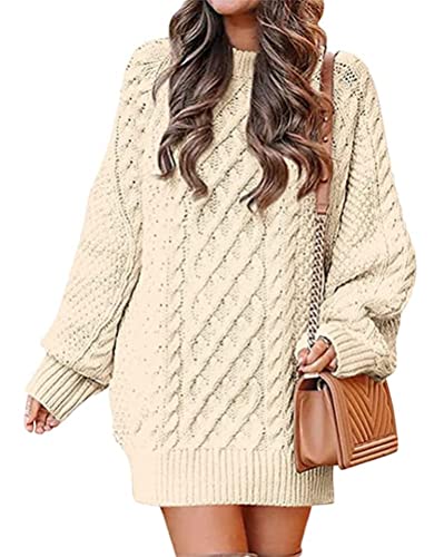 seiveini Pulloverkleid Damen Winter Warm Langarm Strick Kleid Strickpullover Elegant Pulli Warme Winter Minikleid Stretch Pullikleid Einfarbig Bodycon A Aprikose L von seiveini