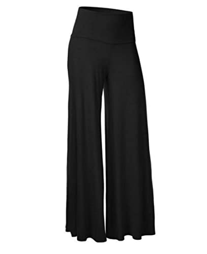 seiveini Pyjamahose Lounge Damen Weites Bein Hosen Palazzo Frauen Bequeme High Waist Hosen Damen Bootcut Yogahose High Waist Sport Schlaghose Fitness Hose Jazzpants A Schwarz M von seiveini