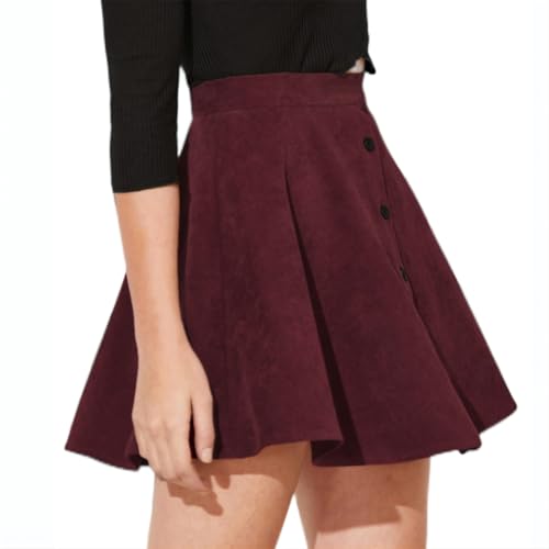 seiveini Rock Damen Elegant Cordrock Winter Kurzer Röcke mit Knopfdekor Bleistiftrock Hohe Taille Minirock A-Linie Wickelrock Skirts F Weinrot L von seiveini