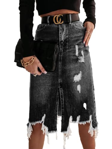 seiveini Rock Damen Lang Jeansrock mit Schlitz Vorne Jeans Röcke Knielang Hüftenrock Denim Partyrock B Schwarz M seiveini Rock Damen Lang Jeansrock mit Schlitz Vorne Jeans Röcke Knielang Hüftenrock Denim Partyrock B Schwarz M von seiveini