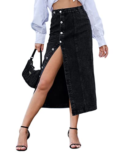 seiveini Jeansrock Damen Lang Jeans Rock mit Knopfdekor Seitenschlitz Denim Röcke mit Schlitz Midirock Elegant Bleistiftrock A Schwarz S seiveini Jeansrock Damen Lang Jeans Rock mit Knopfdekor Seitenschlitz Denim Röcke mit Schlitz Midirock Elegant Bleistiftrock A Schwarz S von seiveini