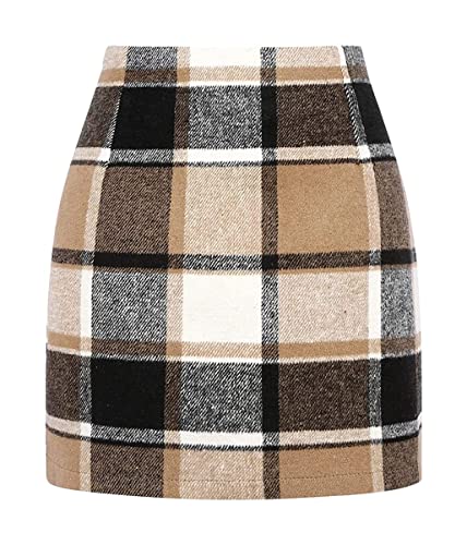 seiveini Rock Damen Kariert Röcke Hohe Taille Bleistift Rock Elegant Midirock Herbst Winter Vintage Röcke mit Schlitz Bodycon Bleistiftrock Slim Fit Freizeitrock A Dunkelkhaki M von seiveini