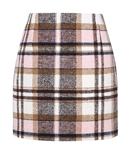 seiveini Rock Damen Kariert Röcke Hohe Taille Bleistift Rock Elegant Midirock Herbst Winter Vintage Röcke mit Schlitz Bodycon Bleistiftrock Slim Fit Freizeitrock A Rosa L von seiveini