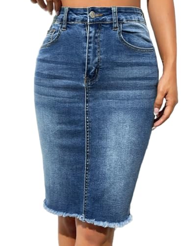 seiveini Rock Damen Kurz Jeansrock Kurze Sommer Röcke Slim Fit Midi Denim Bleistiftrock mit Taschen Wickelrock A3 XL von seiveini